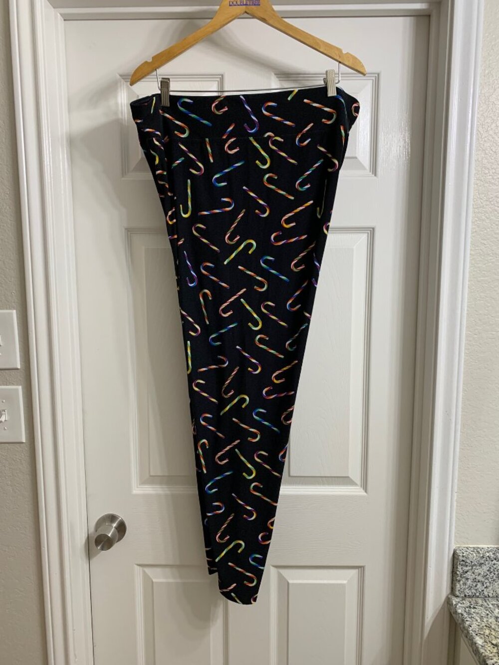 Joyland Brand Women's Black Leggings with Candy Cane Design, Size 3X